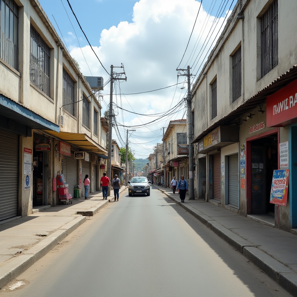 Commercial district in Paraguay with small businesses