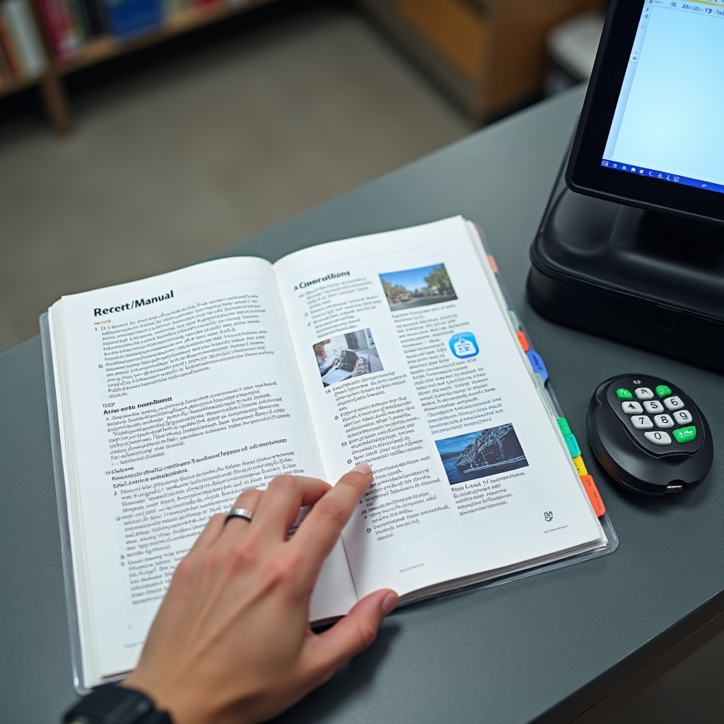 Printed reference manual with step-by-step payment instructions