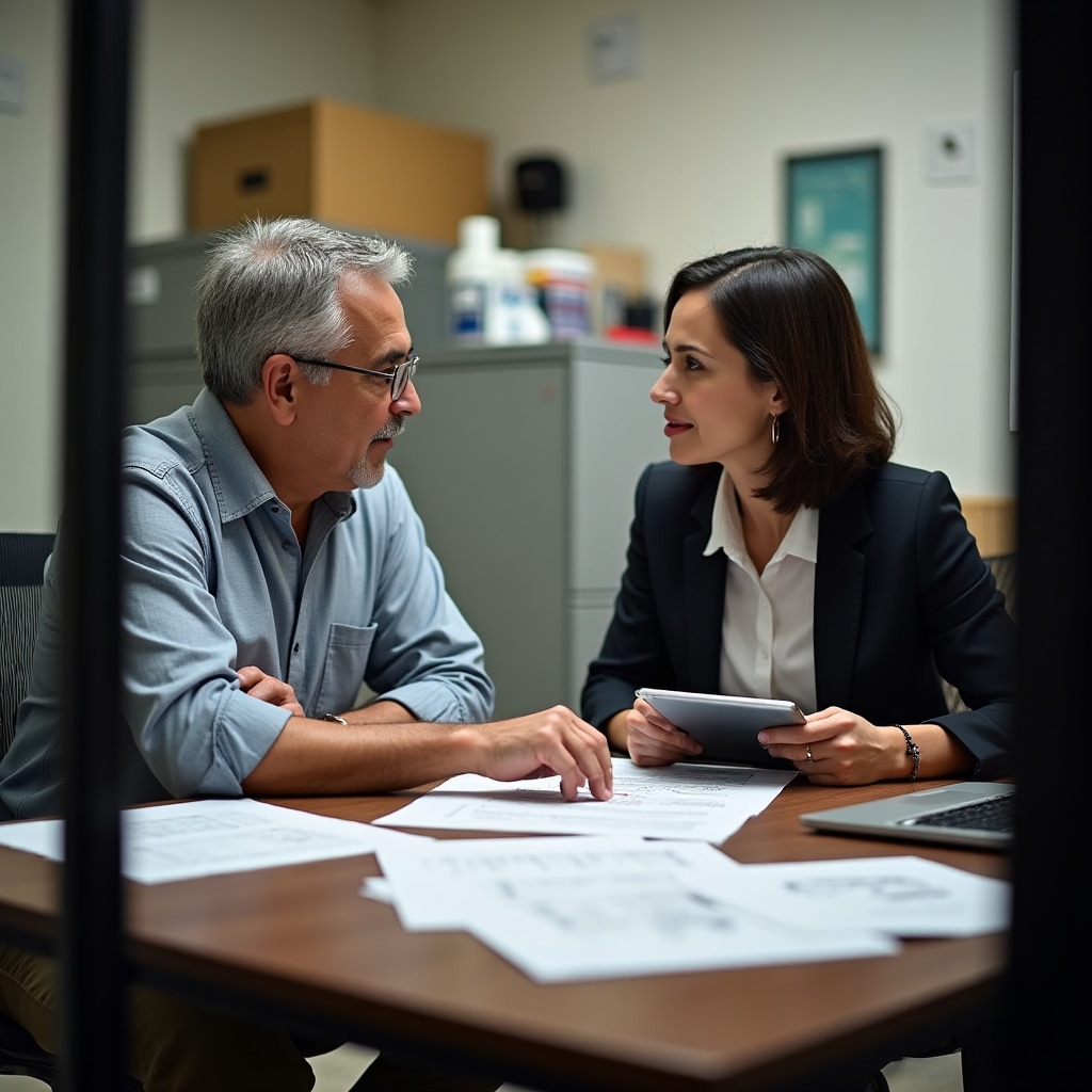 Business owner consulting with payment system specialist